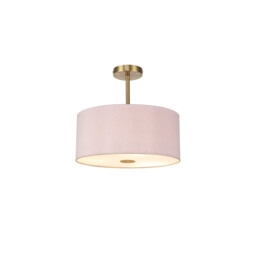 Baymont Antique Brass 5 Light E27 Semi Flush With 40cm x 18cm Dual Faux Silk Shade, Taupe/Halo Gold