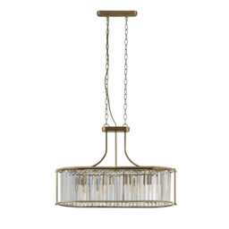 Victoria 5 Light Oval Pendant Antique Brass, Clear Crystal - thumbnail 2