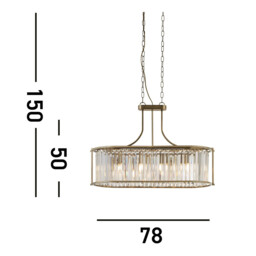Victoria 5 Light Oval Pendant Antique Brass, Clear Crystal - thumbnail 3
