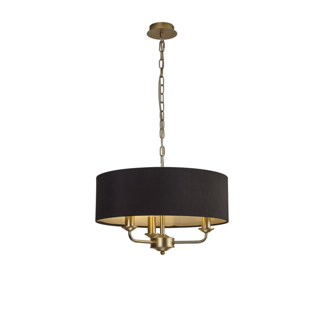 Banyan 3 Light Multi Arm Pendant With 45cm x 15cm Faux Silk Fabric Shade Champagne Gold/Black - image 1