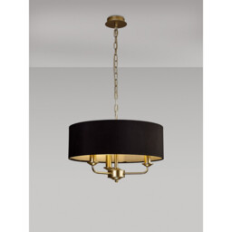 Banyan 3 Light Multi Arm Pendant With 45cm x 15cm Faux Silk Fabric Shade Champagne Gold/Black - thumbnail 2