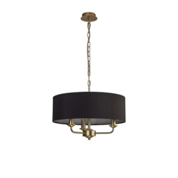Banyan 3 Light Multi Arm Pendant With 45cm x 15cm Faux Silk Fabric Shade Champagne Gold/Black - thumbnail 5