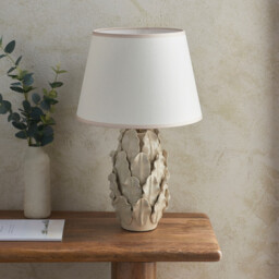 Layered Leaf Ivory Crackle Glaze Table Lamp with Vintage White Fabric Ivy Shade 35cm B22 - thumbnail 3