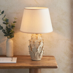 Layered Leaf Ivory Crackle Glaze Table Lamp with Vintage White Fabric Ivy Shade 35cm B22 - thumbnail 2