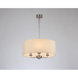 Banyan 3 Light Multi Arm Pendant, E14 Satin Nickel With 50cm x 22cm Faux Silk Shade, Ivory Pearl/White Laminate - thumbnail 2