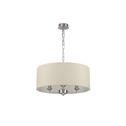 Banyan 3 Light Multi Arm Pendant, E14 Satin Nickel With 50cm x 22cm Faux Silk Shade, Ivory Pearl/White Laminate - thumbnail 5