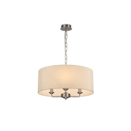 Banyan 3 Light Multi Arm Pendant, E14 Satin Nickel With 50cm x 22cm Faux Silk Shade, Ivory Pearl/White Laminate - thumbnail 1