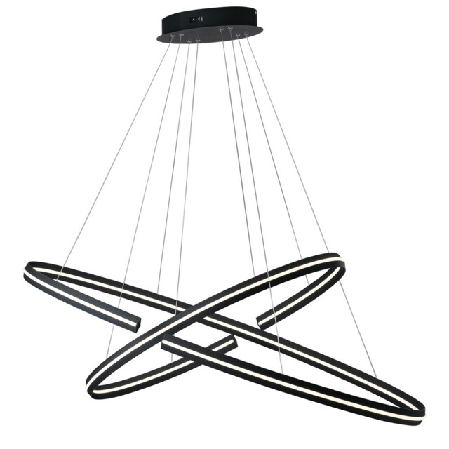 CLARKE LED 2 Ring Pendant Ceiling Light Black 6600lm 3000K 120x60+80x40cm - image 1