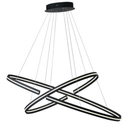 CLARKE LED 2 Ring Pendant Ceiling Light Black 6600lm 3000K 120x60+80x40cm - thumbnail 1