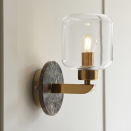 Travi Wall Lamp Dark Brown Emperador Marble, Vintage Brass & Clear Glass E14 - thumbnail 3