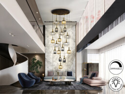 Norma Cluster Pendant Ceiling Light Black, Brass 18xE27 870lm - thumbnail 2