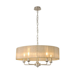 Banyan 5 Light Multi Arm Pendant With 60cm x 15cm Organza Shade Satin Nickel/Soft Bronze