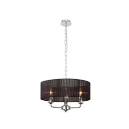 Banyan 3 Light Multi Arm Pendant With 45cm x 15cm Organza Shade Polished Chrome/Black - thumbnail 1