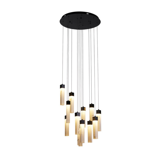 Moonbeam 13 Light Cluster Celling Pendant, Black Metal & Marbleised Resin - image 1