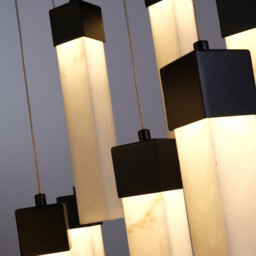 Moonbeam 13 Light Cluster Celling Pendant, Black Metal & Marbleised Resin - thumbnail 3