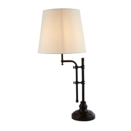 Munich Adjustable Table Lamp, Matt Black, Linen Shade - thumbnail 1