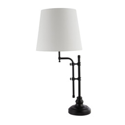 Munich Adjustable Table Lamp, Matt Black, Linen Shade - thumbnail 3
