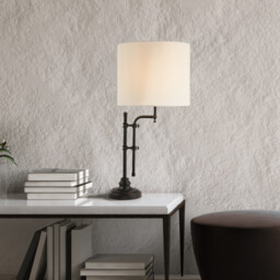 Munich Adjustable Table Lamp, Matt Black, Linen Shade - thumbnail 2