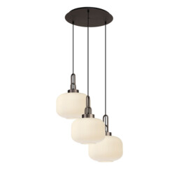 Yorktown 65cm 2m Round Pendant, 3 x E27, Antique Silver/Matt Black With 30cm Pumpkin Shaped Ribbed Opal Glass - thumbnail 1
