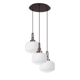 Yorktown 65cm 2m Round Pendant, 3 x E27, Antique Silver/Matt Black With 30cm Pumpkin Shaped Ribbed Opal Glass - thumbnail 5