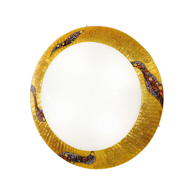 Serena Designer Glass Patterned Flush Ceiling Lamp Polished Gold - Kiss Gold Pattern, 3x E27 - image 1