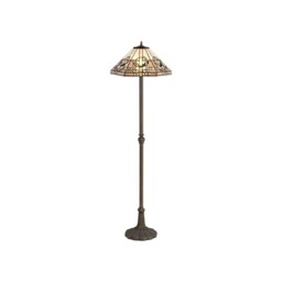 Ithaca 2 Light Leaf Design Floor Lamp E27 With 40cm Tiffany Shade, White, Grey, Black, Clear Crystal, Aged Antique Brass - thumbnail 1