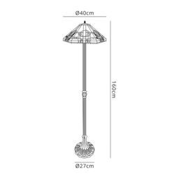 Ithaca 2 Light Leaf Design Floor Lamp E27 With 40cm Tiffany Shade, White, Grey, Black, Clear Crystal, Aged Antique Brass - thumbnail 2