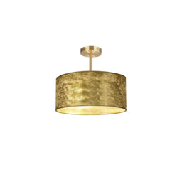 Baymont Antique Brass 3 Light E27 Semi Flush Fixture With 40cm x 18cm Gold Leaf Shade