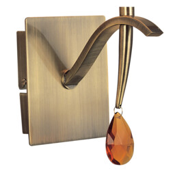 Siena Wall Lamp Switched 1 Light E14, Antique Brass With Amber Cream Shade And Amber Crystal - thumbnail 3