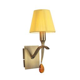 Siena Wall Lamp Switched 1 Light E14, Antique Brass With Amber Cream Shade And Amber Crystal