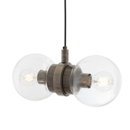 Eske Double Globe Pendant, Antique Silver, Clear Glass