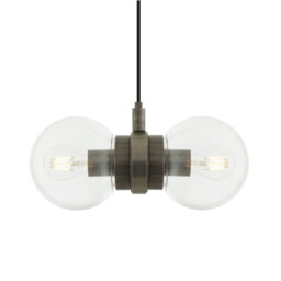 Eske Double Globe Pendant, Antique Silver, Clear Glass - thumbnail 2