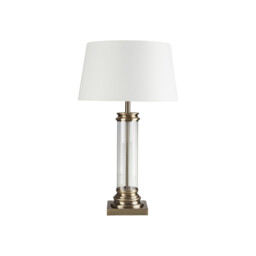 Pedestal 1 Light Glass Table Lamp Antique Brass with Cream Shade, E27 - thumbnail 3