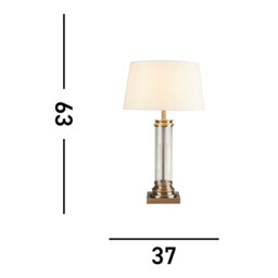 Pedestal 1 Light Glass Table Lamp Antique Brass with Cream Shade, E27 - thumbnail 5