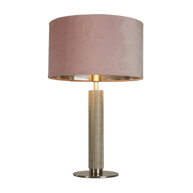 London Table Lamp, Knurled Satin Silver, Pink Velvet Shade - image 1