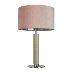 London Table Lamp, Knurled Satin Silver, Pink Velvet Shade - thumbnail 2