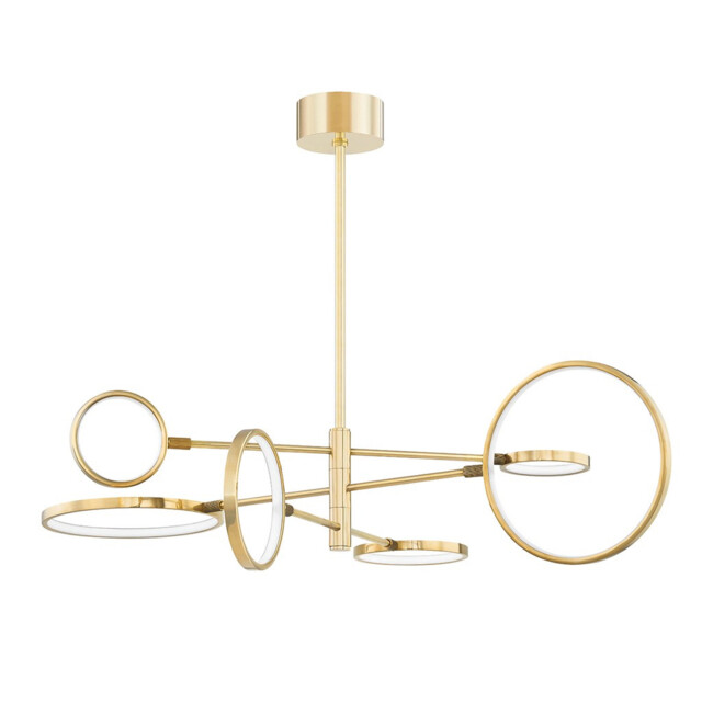 Saturn 6 Light Led Chandelier Brass, Glass And Metal