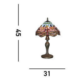 Dragonfly 1 Light Table Lamp Antique Brass, Tiffany Glass, Red, Blue, E27 - thumbnail 3
