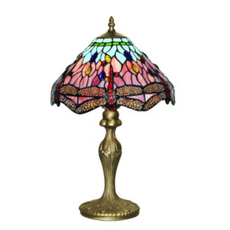 Dragonfly 1 Light Table Lamp Antique Brass, Tiffany Glass, Red, Blue, E27