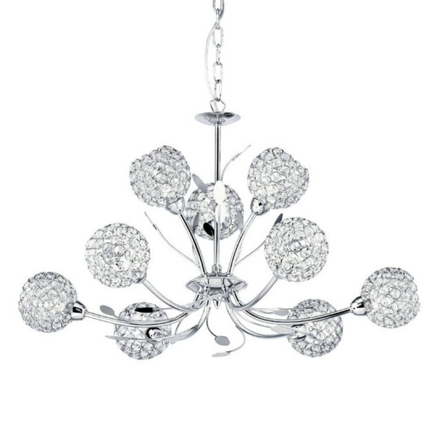 Bellis 9 Light Multi Arm Flower Design Ceiling Pendant Flower Design Chrome, Glass Nine, G9
