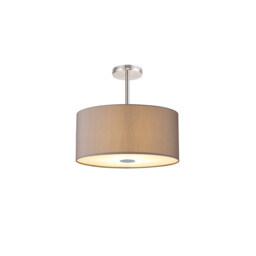 Baymont Polished Chrome 5 Light E27 Semi Flush With 40cm x 18cm Faux Silk Shade, Grey/White Laminate