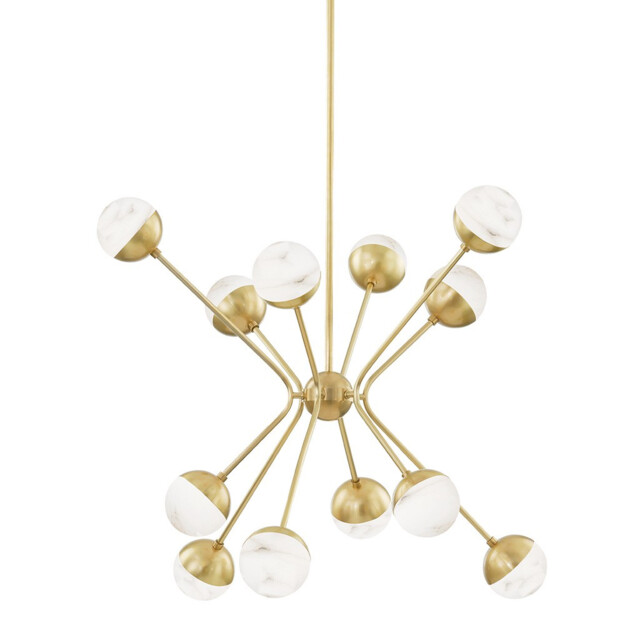 Saratoga 12 Light Chandelier Brass, Spanish Alabaster, 2700K