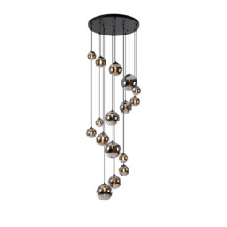 Marshall Ceiling Pendant, 16 Light G9, Satin Black, Chrome Plated Glass