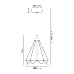 Small Diamond Caged Ceiling Pendant, 1 x 8W LED, 3700K, Matt Grey - thumbnail 2