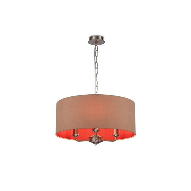 Banyan 3 Light Multi Arm Pendant, E14 Satin Nickel With 50cm x 22cm Dual Faux Silk Shade, Antique Gold/Ruby - image 1