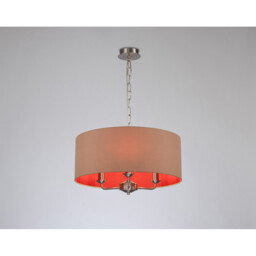 Banyan 3 Light Multi Arm Pendant, E14 Satin Nickel With 50cm x 22cm Dual Faux Silk Shade, Antique Gold/Ruby - thumbnail 2