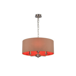 Banyan 3 Light Multi Arm Pendant, E14 Satin Nickel With 50cm x 22cm Dual Faux Silk Shade, Antique Gold/Ruby