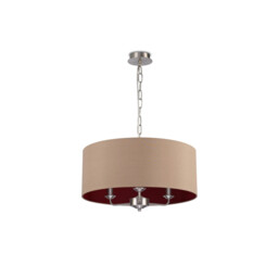 Banyan 3 Light Multi Arm Pendant, E14 Satin Nickel With 50cm x 22cm Dual Faux Silk Shade, Antique Gold/Ruby - thumbnail 5