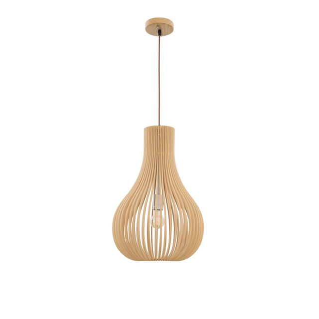 Soho Wire Frame Pendant Ceiling Light Natural Wood Brown Fabric Cable Solid Wood Canopy LED E27 - image 1
