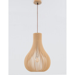 Soho Wire Frame Pendant Ceiling Light Natural Wood Brown Fabric Cable Solid Wood Canopy LED E27 - thumbnail 3